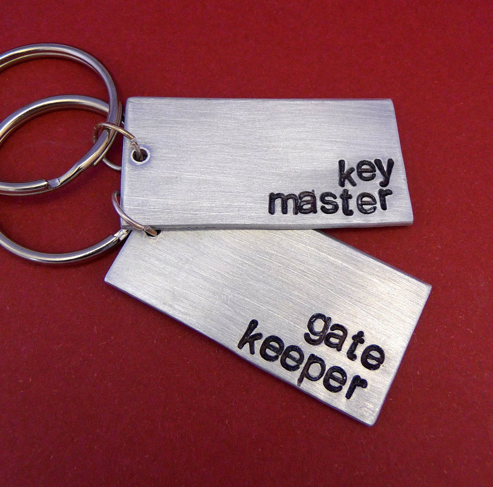 Ghostbusters Inspired - Key Master and Gate Keeper -  A Pair of Hand Stamped Aluminum Keychains