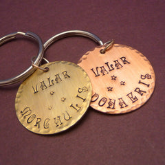 Game of Thrones Inspired - Valar Morghulis and Valar Dohaeris - A Pair of Hand Stamped Copper and Brass Keychains