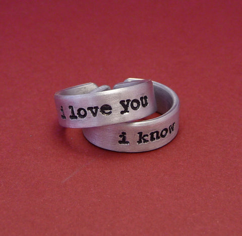 Star Wars Inspired - I Love You and I Know - A Pair of Hand Stamped Aluminum Rings