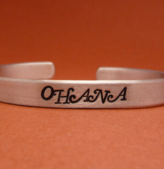 Lilo and Stitch Inspired - Ohana - A Hand Stamped Bracelet in Aluminum or Sterling Silver