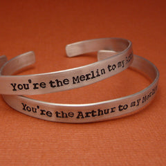 Merlin Inspired - Arthur to my Merlin & Merlin to my Arthur Pair - Hand Stamped Bracelets in Aluminum or Sterling Silver