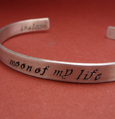 Game of Thrones Inspired - Moon of My Life. Khaleesi - A Hand Stamped Bracelet in Aluminum or Sterling Silver