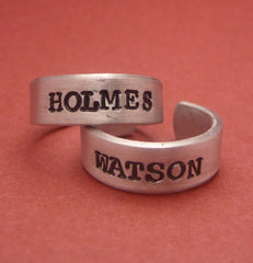 Sherlock Holmes Inspired - Holmes and Watson - A Pair of Hand Stamped Aluminum Rings