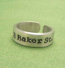 Sherlock Inspired - 221B Baker St. - Hand Stamped Aluminum Rings