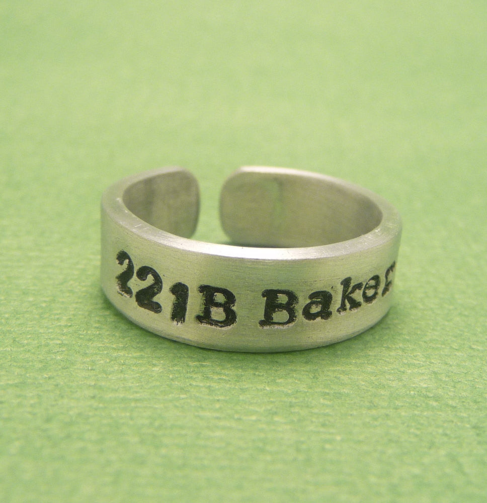 Sherlock Inspired - 221B Baker St. - Hand Stamped Aluminum Rings