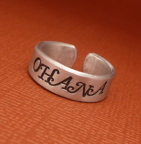 Lilo and Stitch Inspired - Ohana - A Hand Stamped Aluminum Ring