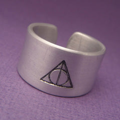 Harry Potter Inspired - Deathly Hallows - A Hand Stamped Aluminum Ring