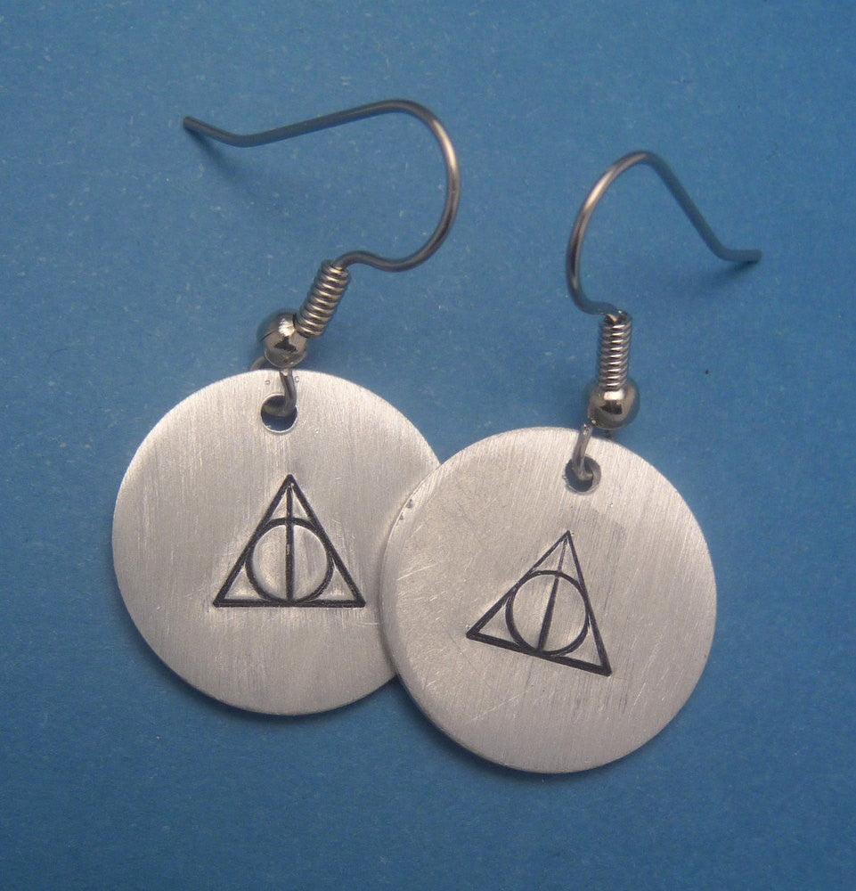 Harry Potter Inspired - Deathly Hallows - A Pair of Hand Stamped Aluminum Earrings
