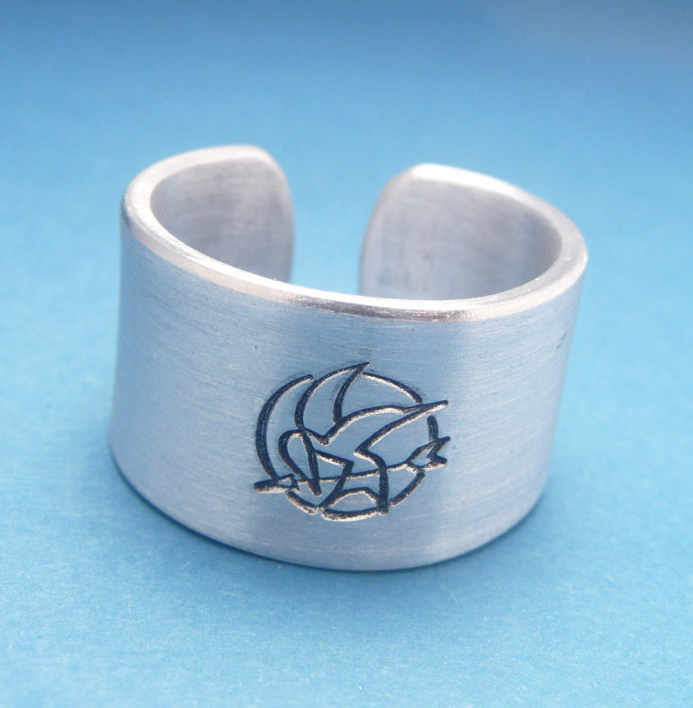 Hunger Games Inspired - Mockingjay - A Hand Stamped Aluminum Ring