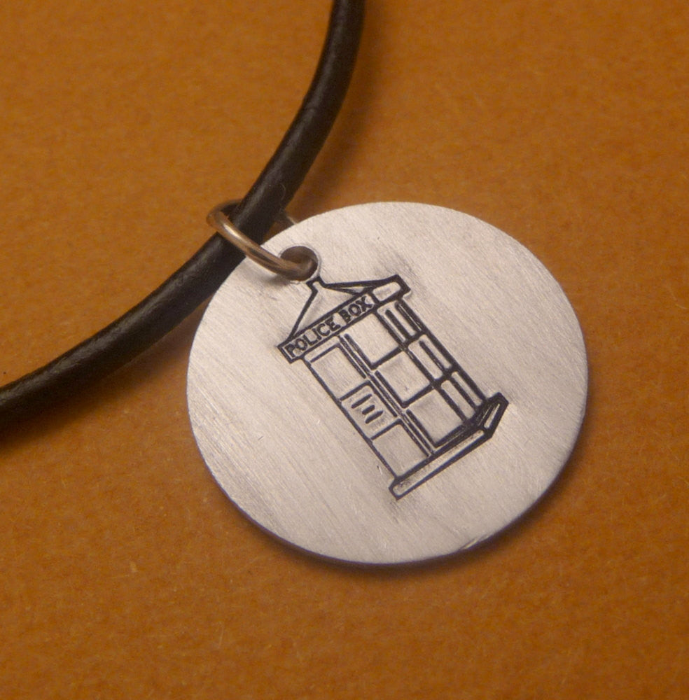 Doctor Who Inspired - The TARDIS - A Hand Stamped Aluminum Disc Necklace