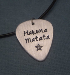 Lion King Inspired - Hakuna Matata - Hand Stamped Aluminum Pick Necklace
