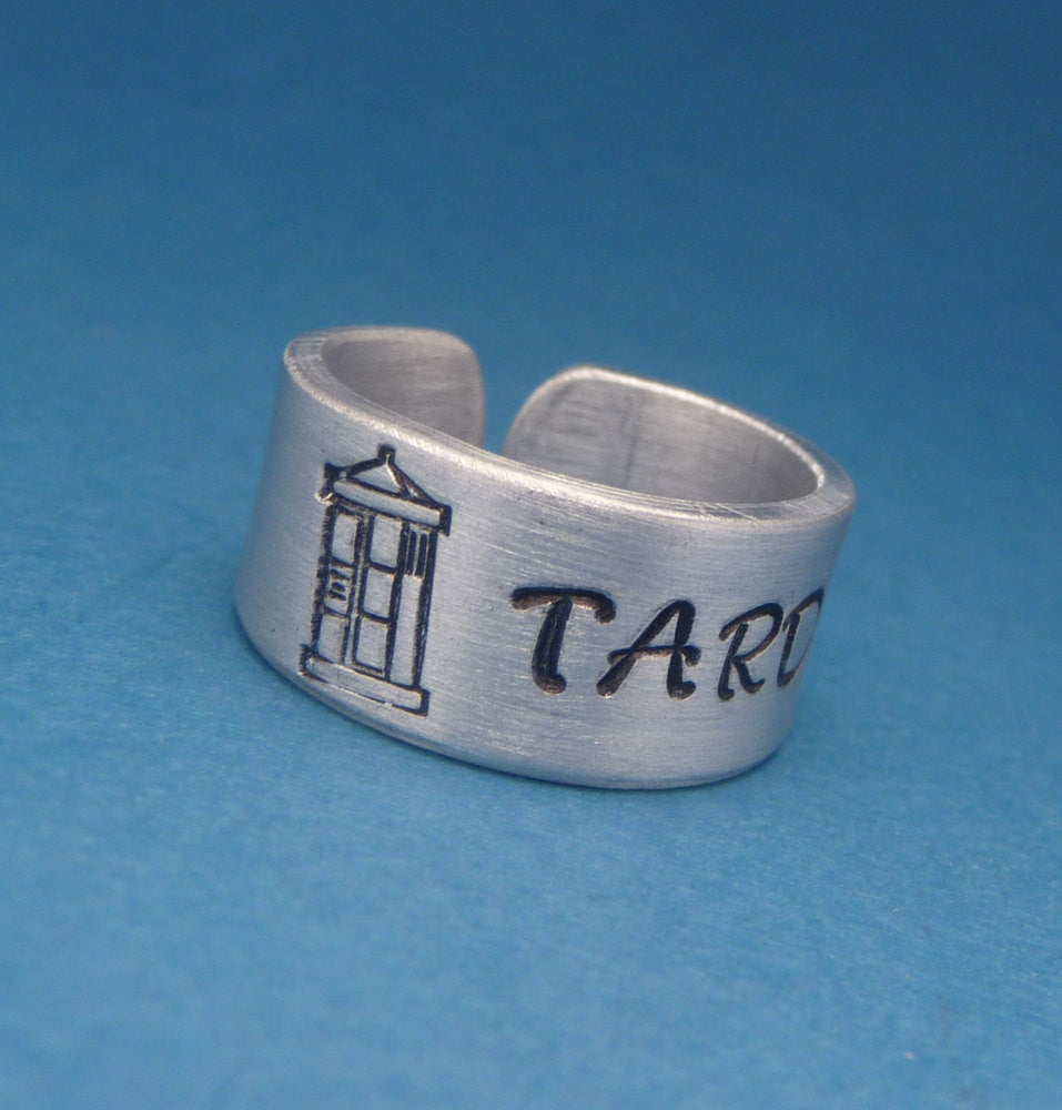Doctor Who Inspired - TARDIS - A Hand Stamped Aluminum Ring