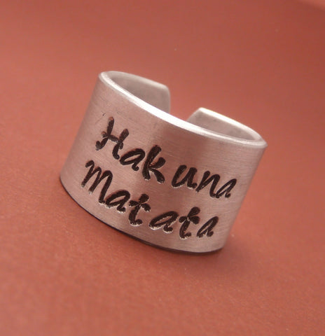 Lion King Inspired - Hakuna Matata - A Hand Stamped Aluminum Ring
