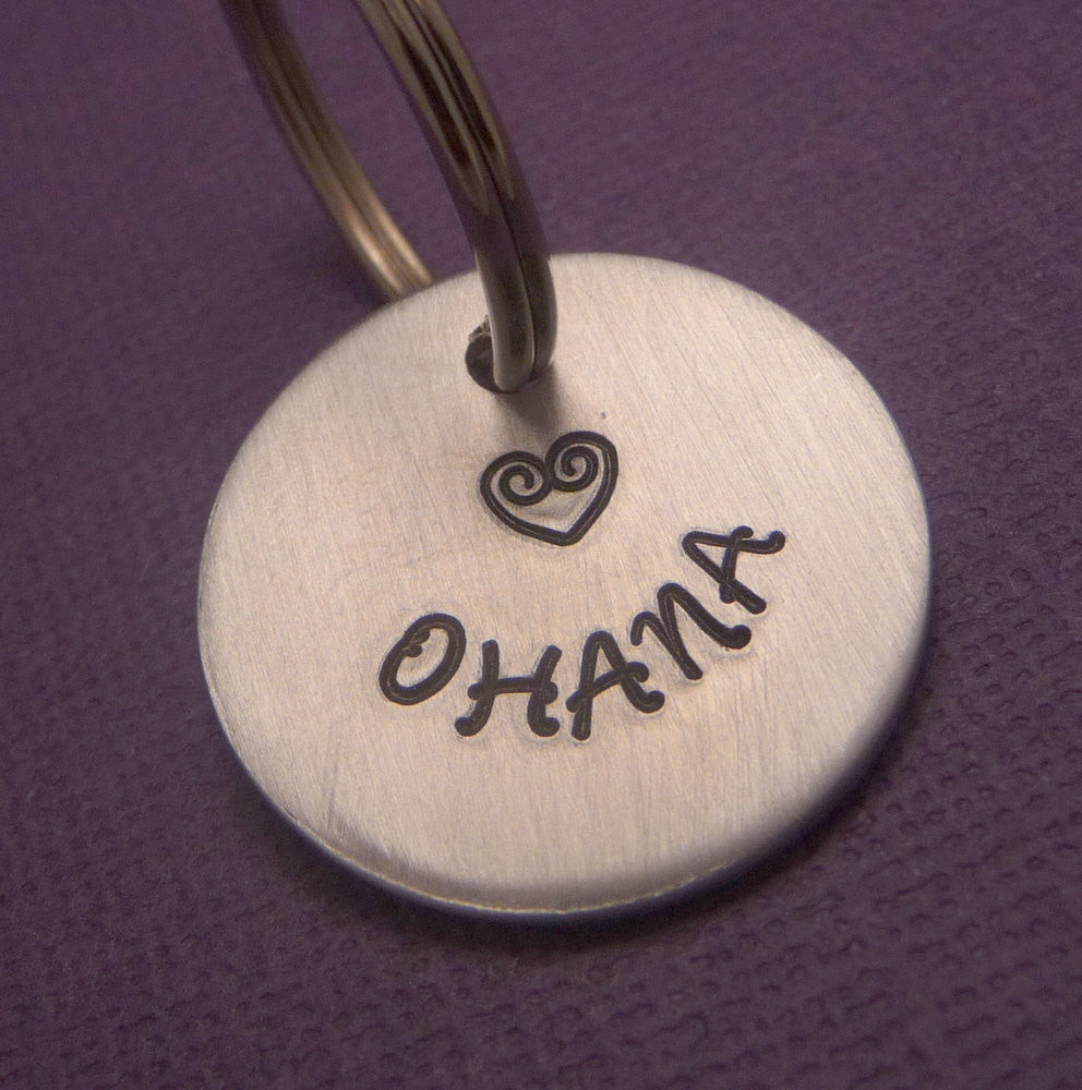 Lilo and Stitch Inspired - Ohana - A Hand Stamped Disc Keychain