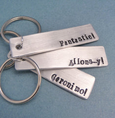 Doctor Who Inspired - Choose ONE - Fantasy, Allons-y, or Geronimo - A Hand Stamped Keychain in Aluminum or Copper