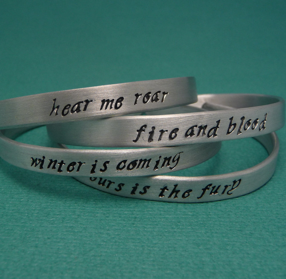 Game of Thrones Inspired - House Words - Choose Your Own Hand Stamped Bracelet in Aluminum or Sterling Silver