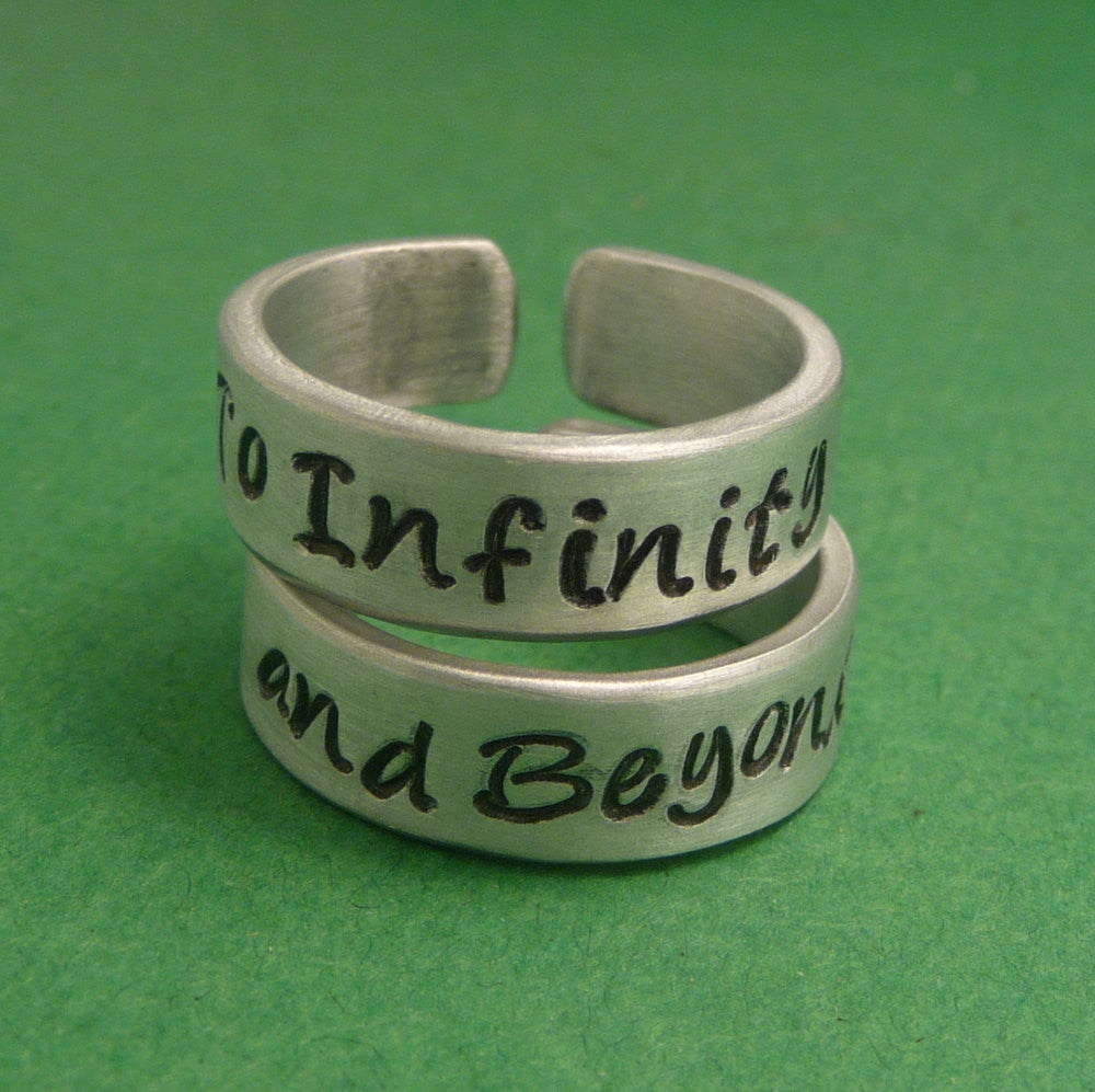 Toy Story Inspired - To Infinity and Beyond - A Pair of Hand Stamped Aluminum Rings