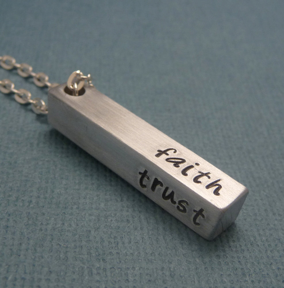 Peter Pan Inspired - Faith, Trust and Pixie Dust - A Hand Stamped Aluminum Bar Necklace