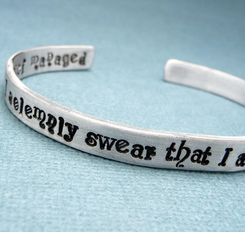 Harry Potter Inspired - I Solemnly Swear That I Am Up To No Good. Mischief Managed - A Double-Sided Hand Stamped Aluminum Cuff Bracelet