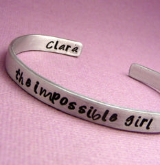Doctor Who Inspired - The Impossible Girl. Clara  - A Double-Sided Hand Stamped Aluminum Bracelet