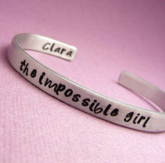Doctor Who Inspired - The Impossible Girl. Clara  - A Double-Sided Hand Stamped Aluminum Bracelet