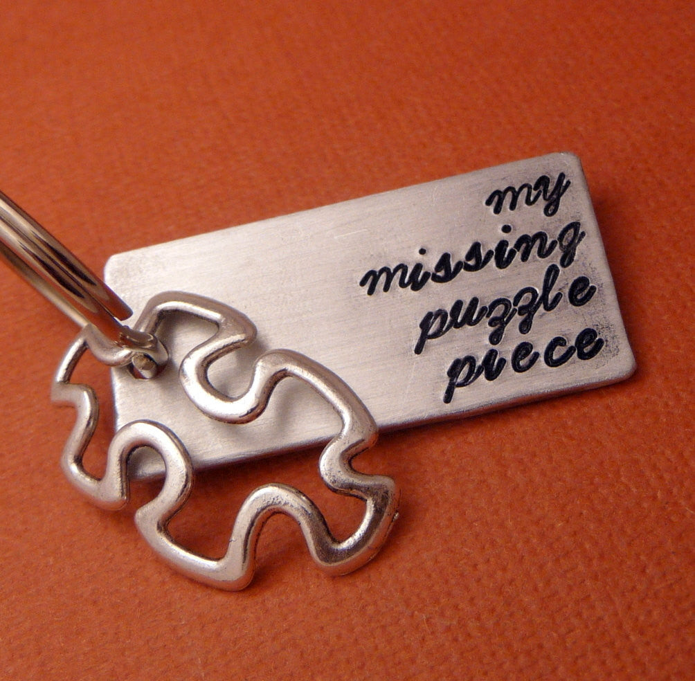 Glee Inspired - My Missing Puzzle Piece - A Hand Stamped Keychain in Aluminum or Copper w/Puzzle Charm