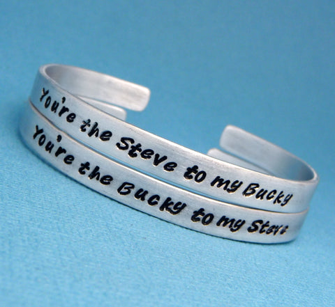 Captain America Inspired - Steve to my Bucky & Bucky to my Steve - A Set of 2 Hand Stamped Bracelets in Aluminum or Sterling Silver