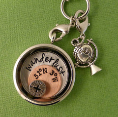 Wanderlust - Personalized/Custom Latitude & Longitude - Floating Locket (Memory / Living) - Charm Set, Necklace, Keychain, or Bracelet